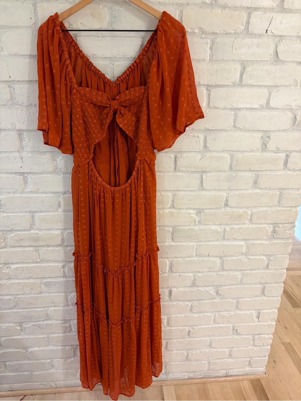 Anthropologie Rust Orange Polka Dot Tiered Maxi Dress - Picture 5 of 7